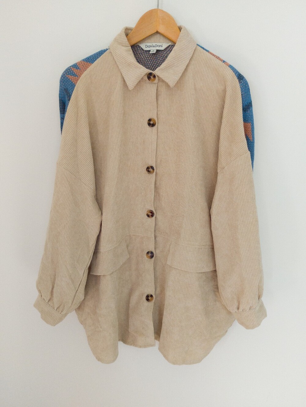 Davi & Dani Southwestern Aztec Knit Back Corduroy Shacket Utility Jacket Medium